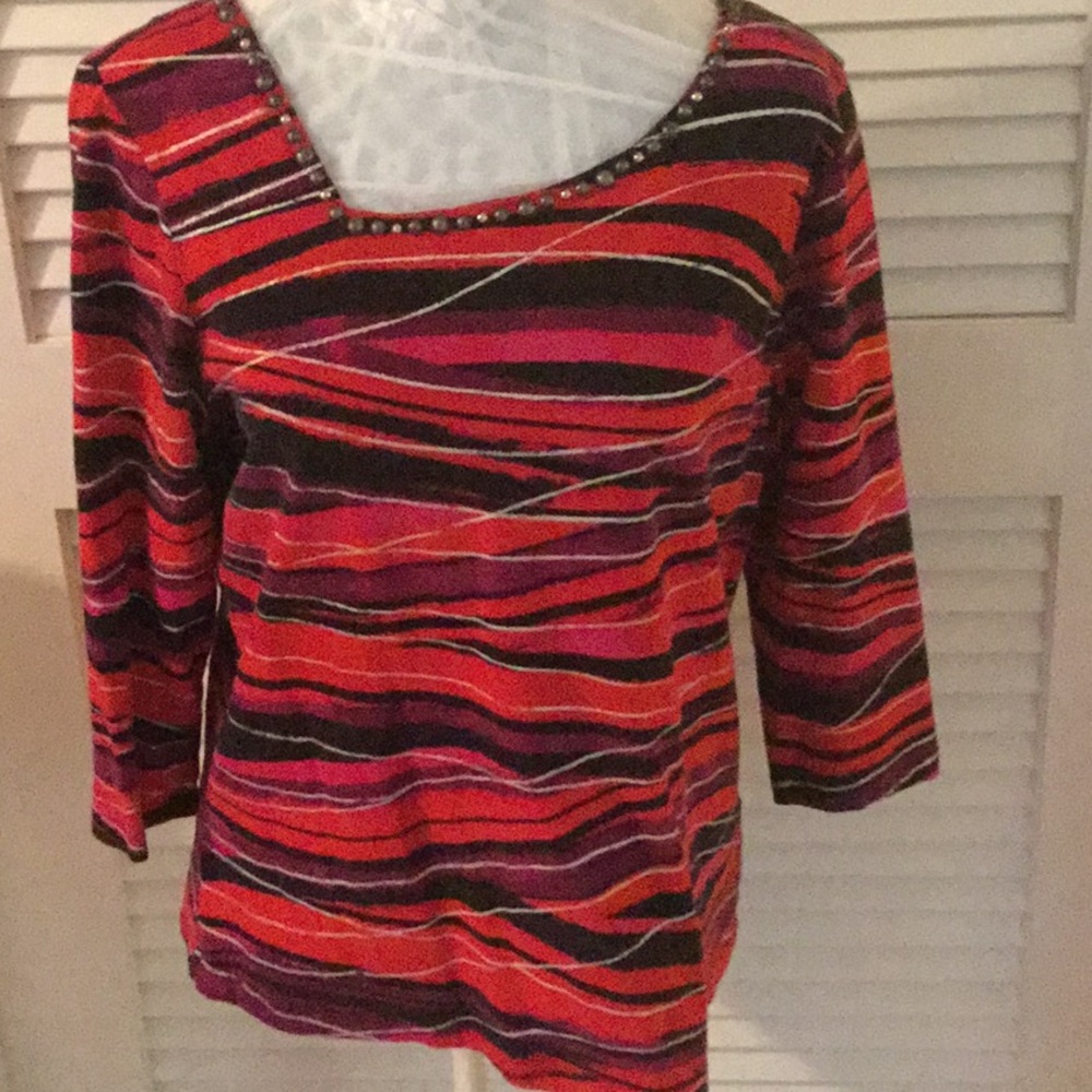 Ruby Rd - Red, Black & White Striped Shirt